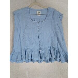 Citrus Blouse Women's Small Light Blue Lace Trim Ruffle Hem Peplum Boho Square